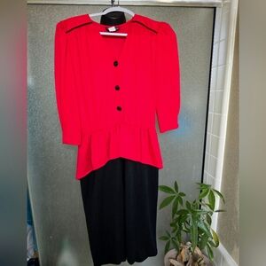 Women's Vintage Tabby Peplum dress Rocker, pinup, rockabilly Sz 12/L red & black